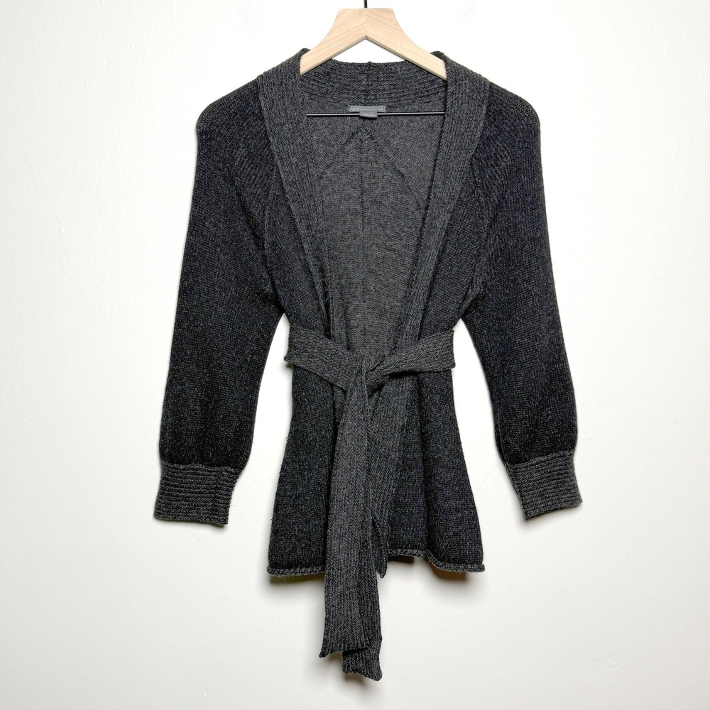 Armani Exchange Womens Wool Cardigan Sweater Large Gray Belted Academia Gilmore